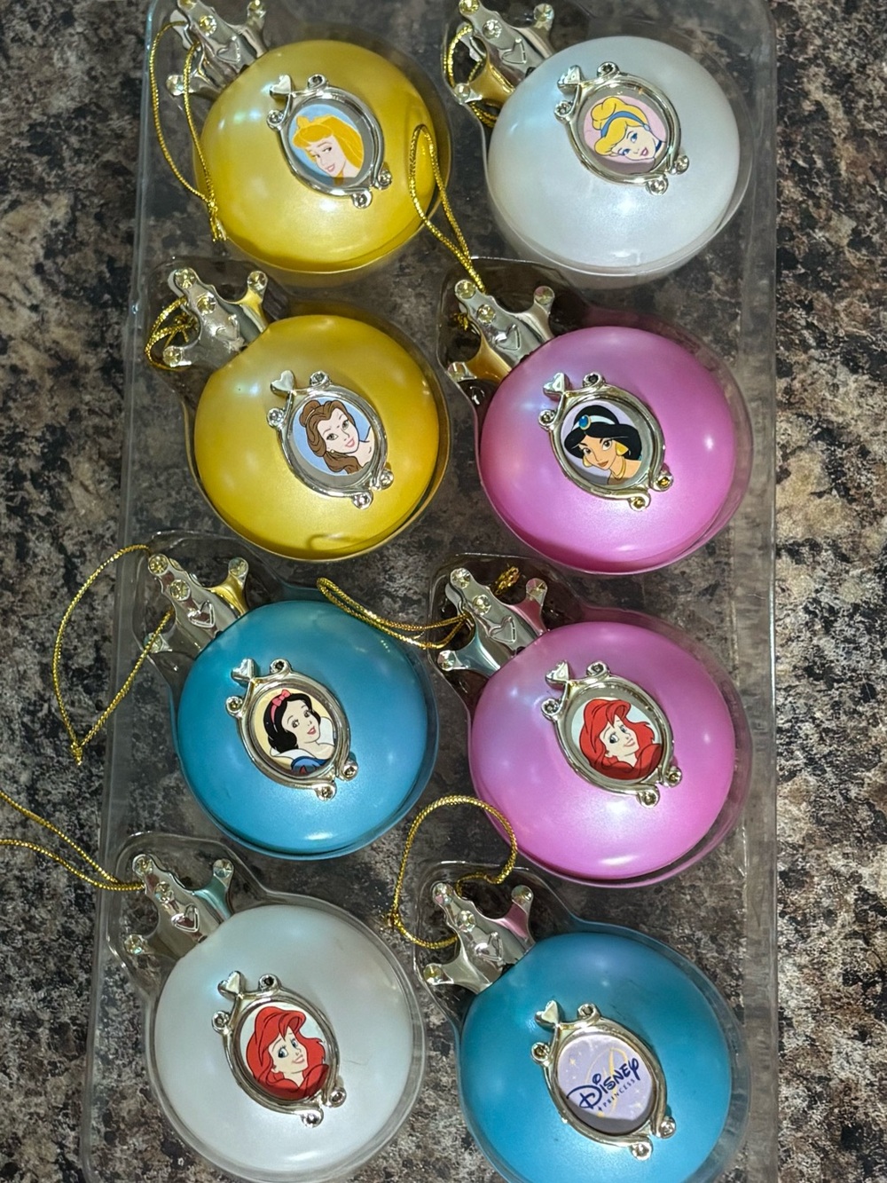 Disney Princess Shiny Hanging Ornament Set - Yellow, White, Pink, Blue